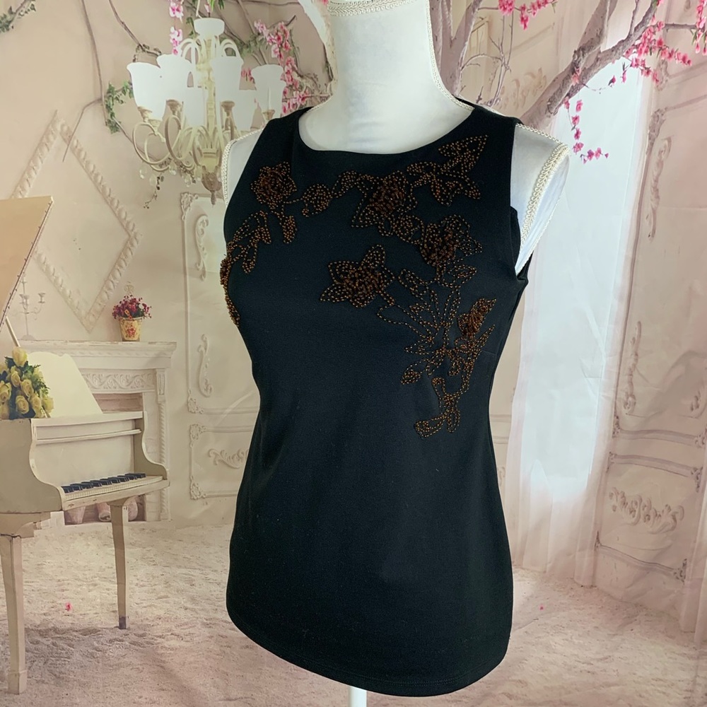 NEW Ann Taylor Black Beaded Sleeveless Blouse